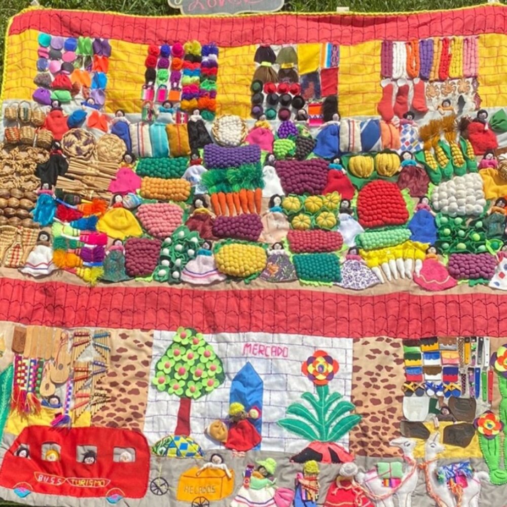 Vintage Peruvian Arpillera Wall Tapestry Handcrafted Folk Art Large - Picture 2 of 13